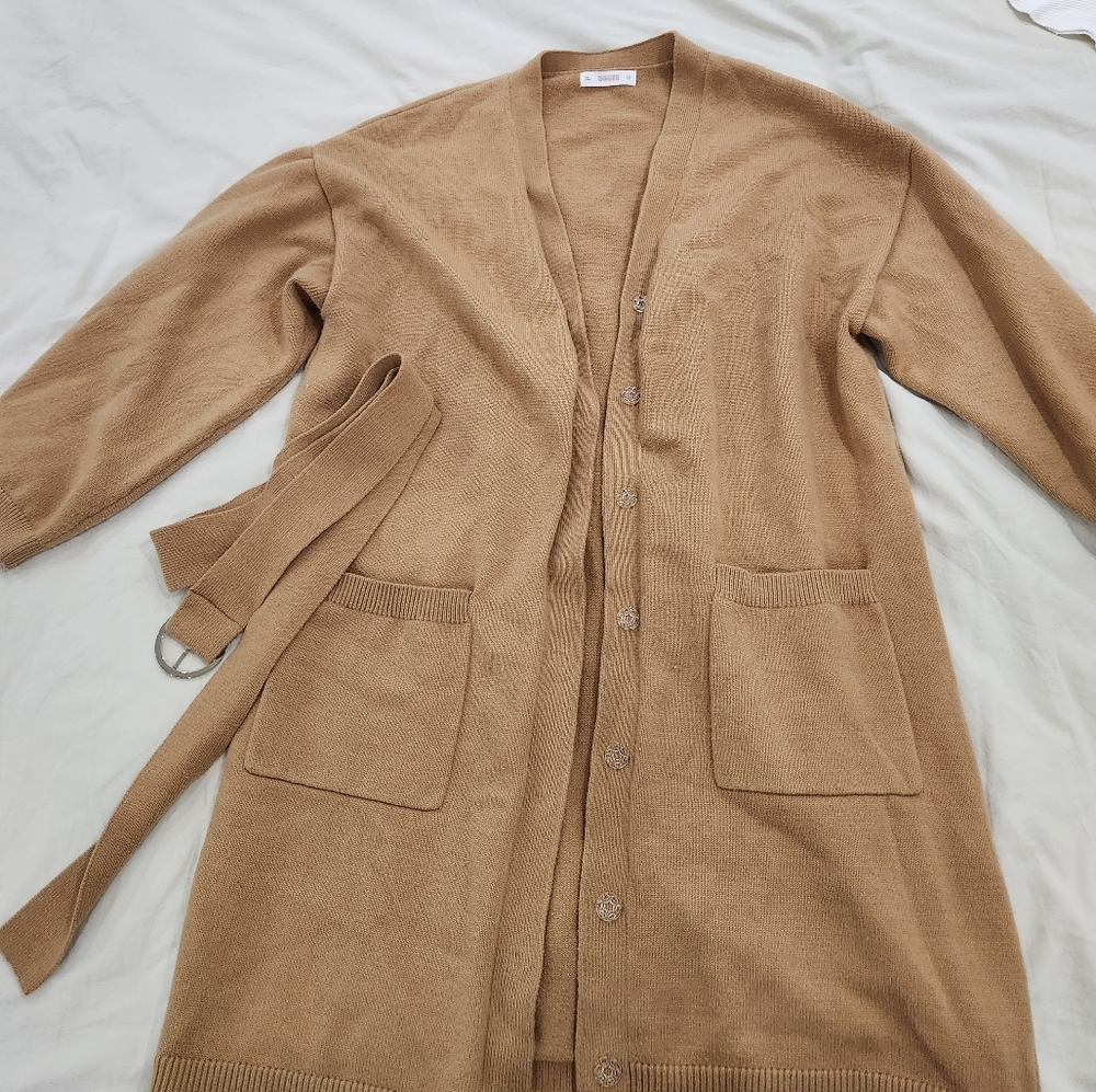Eggie tan brown long cardigan